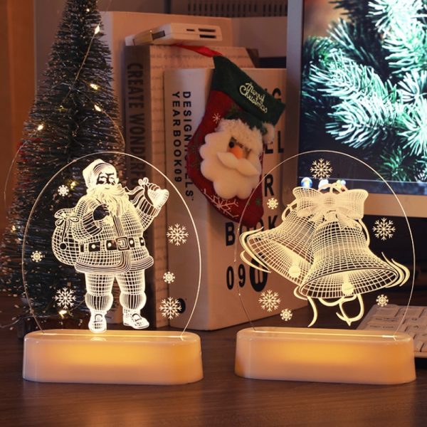 Christmas Santa Claus Acrylic 3D Night Lamp For Kids Bedroom Decor Nightlight Garland Gift Xmas USB 2