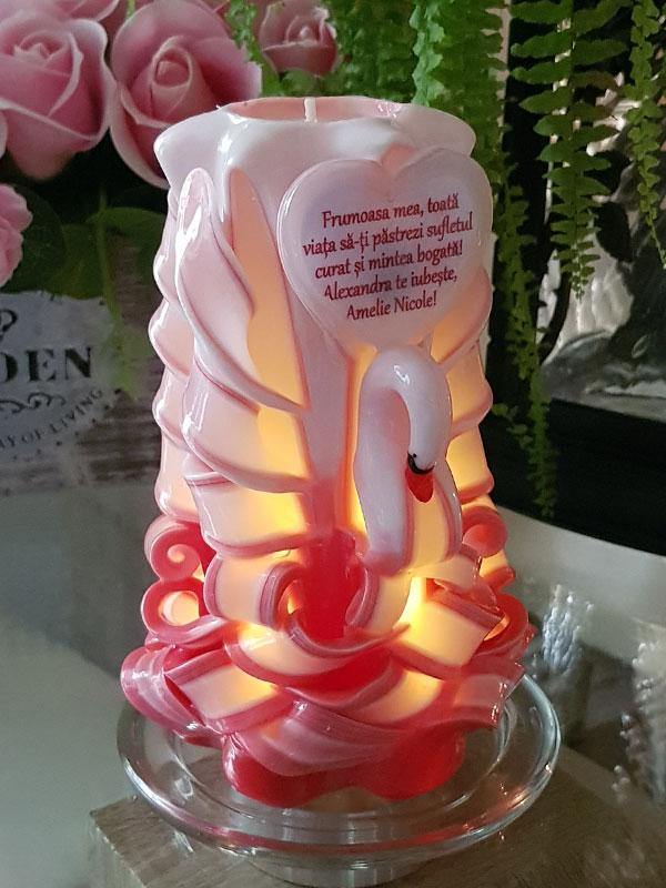 Lumânare sculptată decorativă lebădă personalizată M - LUXcandles