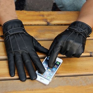 Men Fashion Winter Faux Leather Motorcycle Full Finger Touch Screen Warm Gloves 3