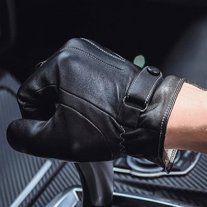 Men Fashion Winter Faux Leather Motorcycle Full Finger Touch Screen Warm Gloves 5